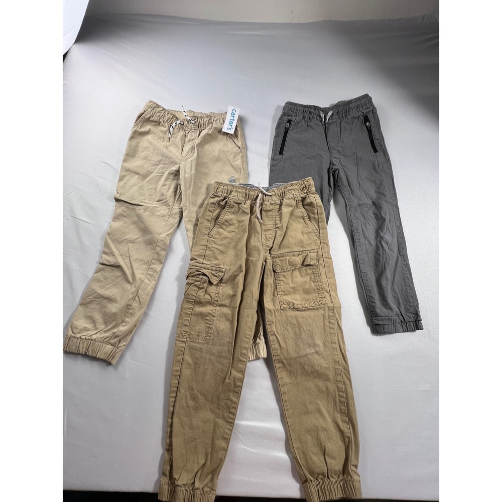Lot of 3 pair Carters OshKosh Boys Jogger Pants Khaki Gray Cargo Size 5 6 Bundle